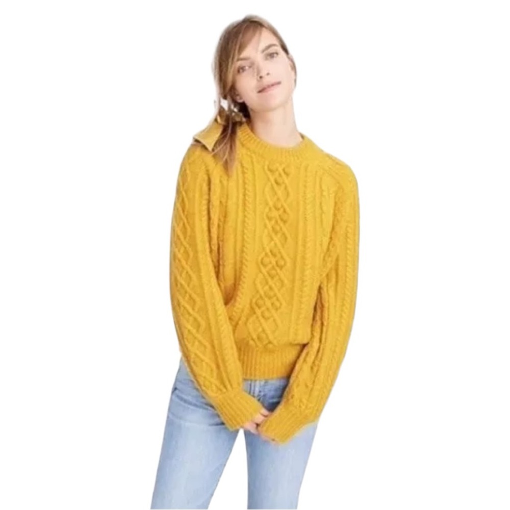 J. Crew Mustard Cable Knit Crewneck Sweater